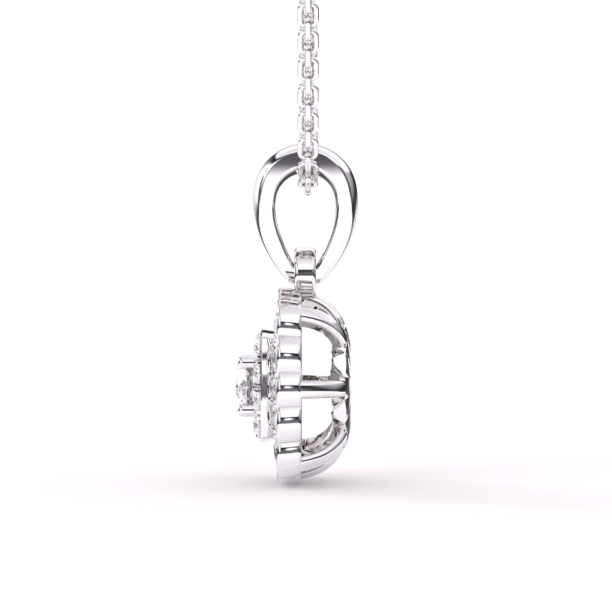 Square Shaped Double Halo Diamond Pendant